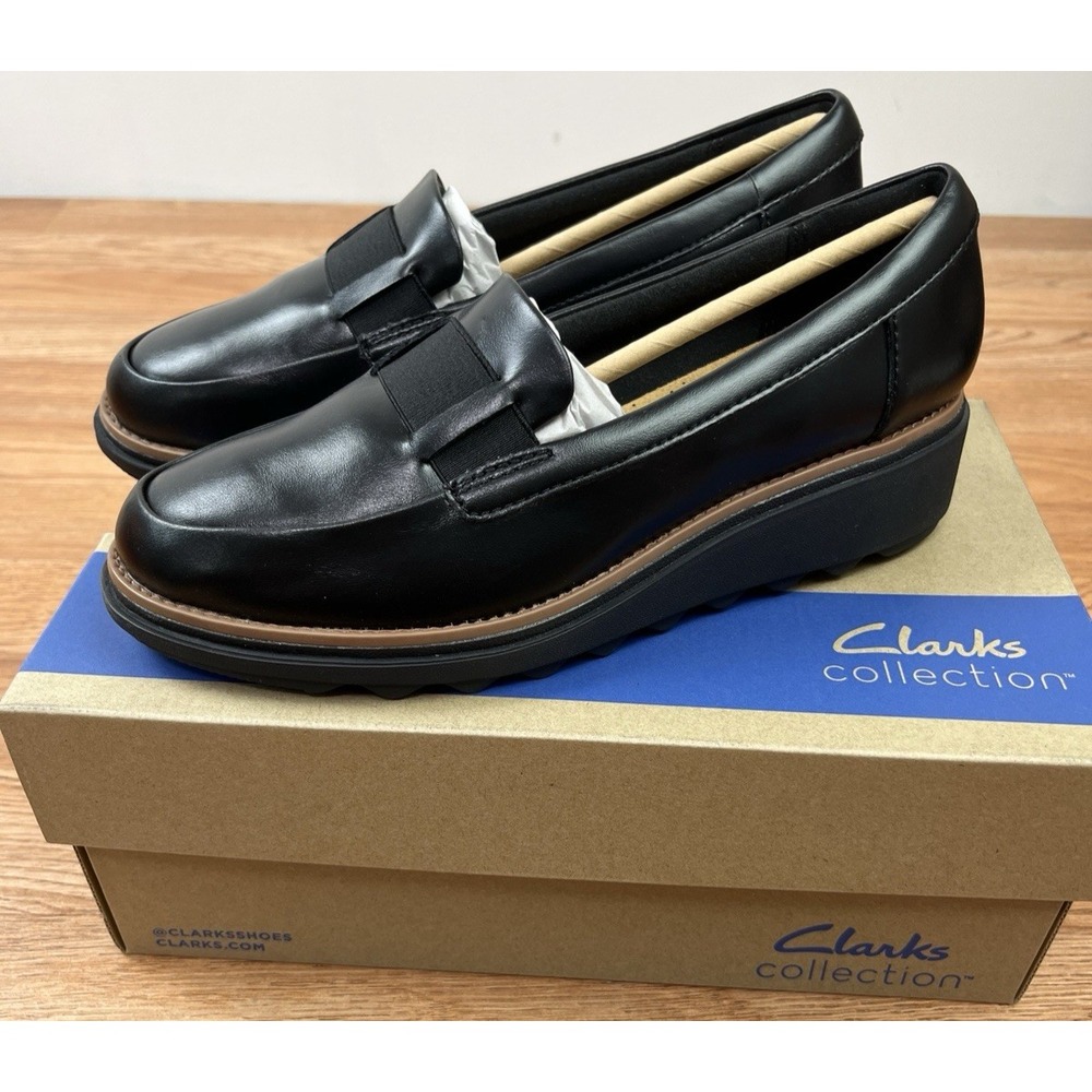 Clarks Sharon Pace Black Leather Loafers Women's Size 6 NEW
